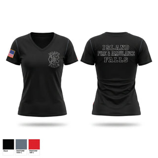 Womens Short Sleeve Vneck Shirt, Island Falls Fire & Ambulance, Fire Department, Teamtime, Team time, sublimation, custom sports apparel, team uniforms, spirit wear, spiritwear, sports uniforms, custom shirts, team store, custom team store, fundraiser sports, apparel fundraiser