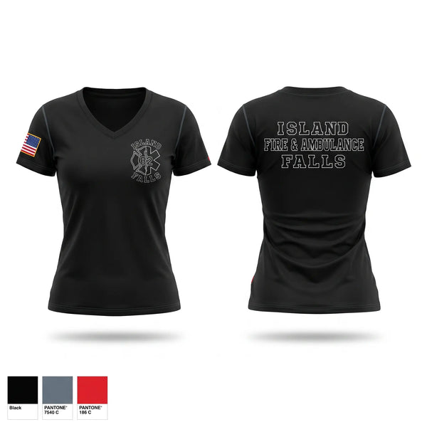 Womens Short Sleeve Vneck Shirt, Island Falls Fire & Ambulance, Fire Department, Teamtime, Team time, sublimation, custom sports apparel, team uniforms, spirit wear, spiritwear, sports uniforms, custom shirts, team store, custom team store, fundraiser sports, apparel fundraiser