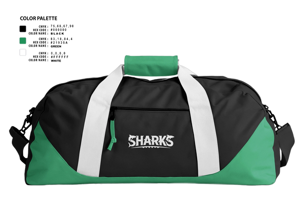 Duffle Bag, Sharks, Men's Soccer, Teamtime, Team time, sublimation, custom sports apparel, team uniforms, spirit wear, spiritwear, sports uniforms, custom shirts, team store, custom team store, fundraiser sports, apparel fundraiser