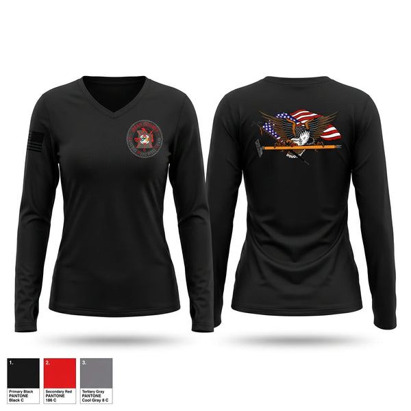 Womens Long Sleeve Vneck Shirt, Utah County SRT, Fire Department, Teamtime, Team time, sublimation, custom sports apparel, team uniforms, spirit wear, spiritwear, sports uniforms, custom shirts, team store, custom team store, fundraiser sports, apparel fundraiser