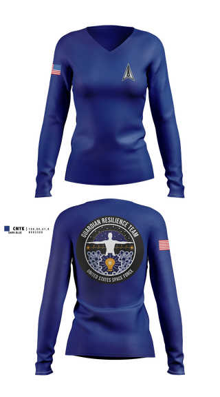 Womens Long Sleeve Vneck Shirt, Guardian Resilience Team, Space Force, Teamtime, Team time, sublimation, custom sports apparel, team uniforms, spirit wear, spiritwear, sports uniforms, custom shirts, team store, custom team store, fundraiser sports, apparel fundraiser