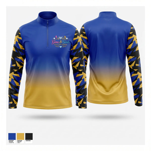 Quarter Zip Jacket, Gems and gents, Cheer, Teamtime, Team time, sublimation, custom sports apparel, team uniforms, spirit wear, spiritwear, sports uniforms, custom shirts, team store, custom team store, fundraiser sports, apparel fundraiser