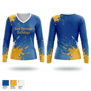 Womens Long Sleeve Vneck Shirt, Bay Springs Bulldogs, Baseball, Teamtime, Team time, sublimation, custom sports apparel, team uniforms, spirit wear, spiritwear, sports uniforms, custom shirts, team store, custom team store, fundraiser sports, apparel fundraiser