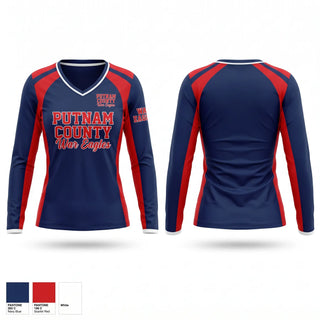 Womens Long Sleeve Vneck Shirt, PUTNAM COUNTY War Eagles, Men's Basketball, Teamtime, Team time, sublimation, custom sports apparel, team uniforms, spirit wear, spiritwear, sports uniforms, custom shirts, team store, custom team store, fundraiser sports, apparel fundraiser