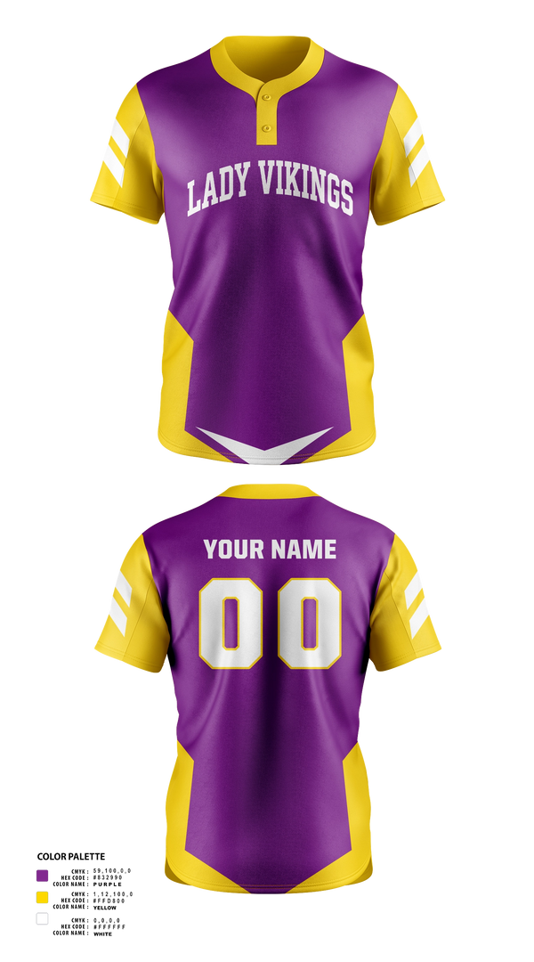 Two Button Softball Jersey, Lady Vikings, Softball, Teamtime, Team time, sublimation, custom sports apparel, team uniforms, spirit wear, spiritwear, sports uniforms, custom shirts, team store, custom team store, fundraiser sports, apparel fundraiser