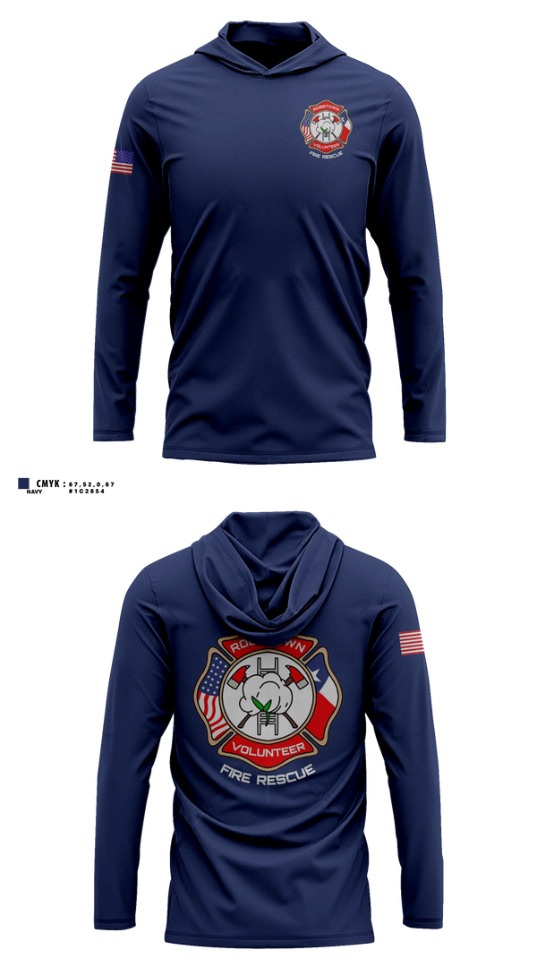 Long Sleeve hooded sunshirt, Robstown Volunteer Fire Department, Fire Department, Teamtime, Team time, sublimation, custom sports apparel, team uniforms, spirit wear, spiritwear, sports uniforms, custom shirts, team store, custom team store, fundraiser sports, apparel fundraiser