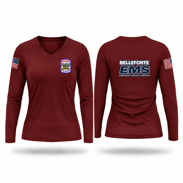 Womens Long Sleeve Vneck Shirt, Bellefonte EMS, EMS/EMT, Teamtime, Team time, sublimation, custom sports apparel, team uniforms, spirit wear, spiritwear, sports uniforms, custom shirts, team store, custom team store, fundraiser sports, apparel fundraiser