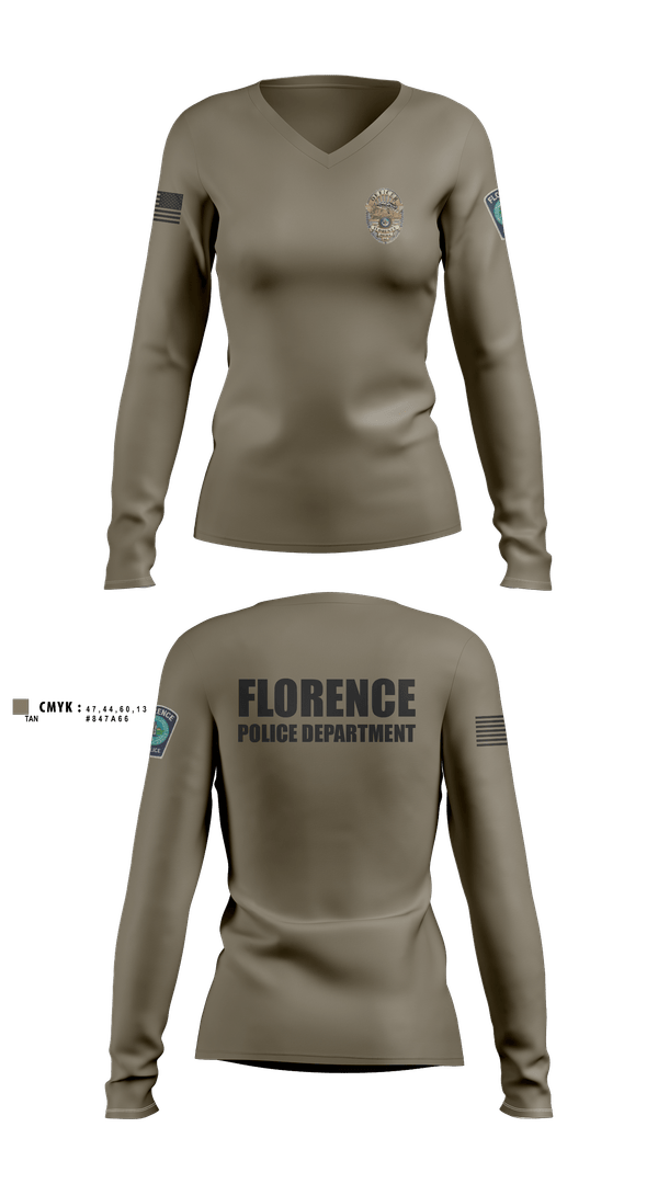 Womens Long Sleeve Vneck Shirt, Florence Police Department, Police, Teamtime, Team time, sublimation, custom sports apparel, team uniforms, spirit wear, spiritwear, sports uniforms, custom shirts, team store, custom team store, fundraiser sports, apparel fundraiser