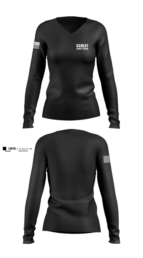 Womens Long Sleeve Vneck Shirt, Schley county guard, , Teamtime, Team time, sublimation, custom sports apparel, team uniforms, spirit wear, spiritwear, sports uniforms, custom shirts, team store, custom team store, fundraiser sports, apparel fundraiser