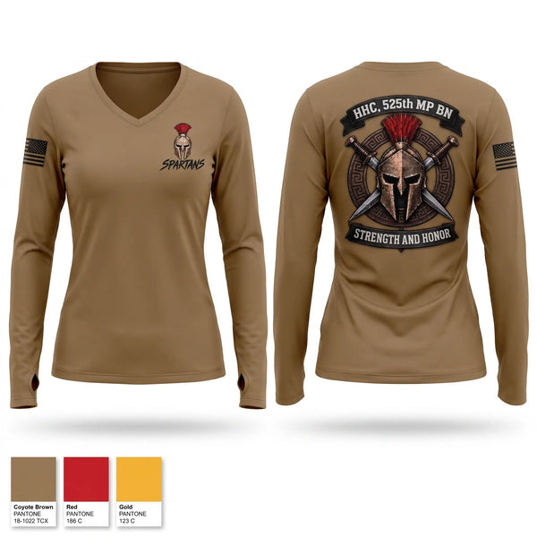 Womens Long Sleeve Vneck Shirt, HHC, 525 MP Detention BN, Army, Teamtime, Team time, sublimation, custom sports apparel, team uniforms, spirit wear, spiritwear, sports uniforms, custom shirts, team store, custom team store, fundraiser sports, apparel fundraiser