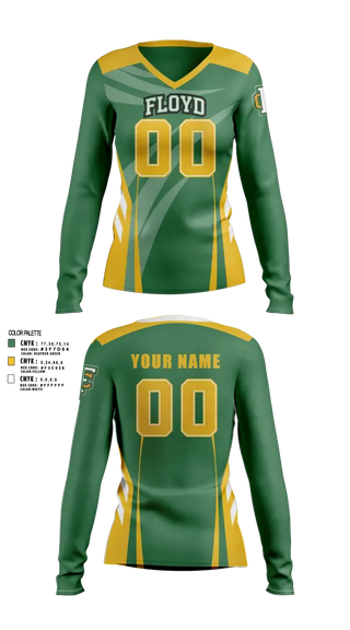 Womens Long Sleeve Vneck Shirt, Floyd Central, Women's Volleyball, Teamtime, Team time, sublimation, custom sports apparel, team uniforms, spirit wear, spiritwear, sports uniforms, custom shirts, team store, custom team store, fundraiser sports, apparel fundraiser