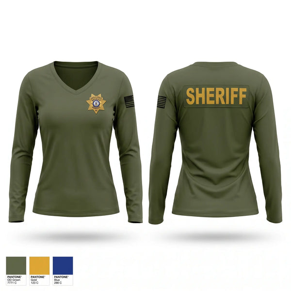 Womens Long Sleeve Vneck Shirt, Costilla County Sheriff Office, Police, Teamtime, Team time, sublimation, custom sports apparel, team uniforms, spirit wear, spiritwear, sports uniforms, custom shirts, team store, custom team store, fundraiser sports, apparel fundraiser