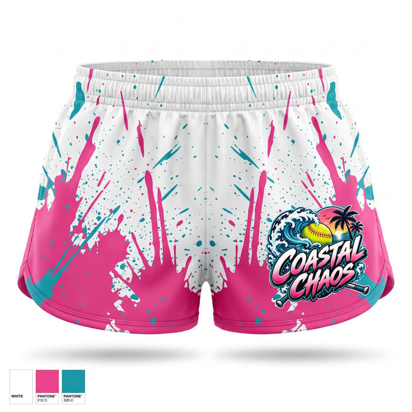 Womens Shorts, Coastal Chaos, Softball, Teamtime, Team time, sublimation, custom sports apparel, team uniforms, spirit wear, spiritwear, sports uniforms, custom shirts, team store, custom team store, fundraiser sports, apparel fundraiser