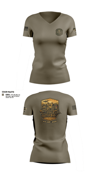 Womens Short Sleeve Vneck Shirt, 180th ESC Kismayo, Army, Teamtime, Team time, sublimation, custom sports apparel, team uniforms, spirit wear, spiritwear, sports uniforms, custom shirts, team store, custom team store, fundraiser sports, apparel fundraiser