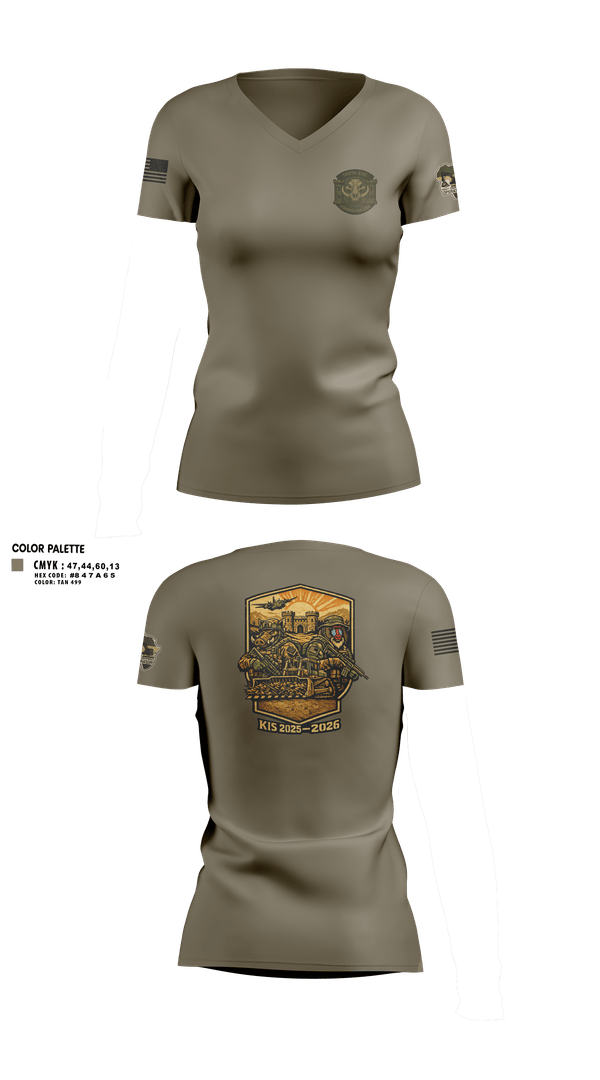 Womens Short Sleeve Vneck Shirt, 180th ESC Kismayo, Army, Teamtime, Team time, sublimation, custom sports apparel, team uniforms, spirit wear, spiritwear, sports uniforms, custom shirts, team store, custom team store, fundraiser sports, apparel fundraiser