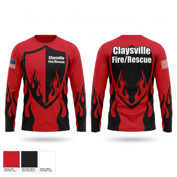 Long Sleeve Performance Shirt, Claysville Fire-Rescue, Fire Department, Teamtime, Team time, sublimation, custom sports apparel, team uniforms, spirit wear, spiritwear, sports uniforms, custom shirts, team store, custom team store, fundraiser sports, apparel fundraiser