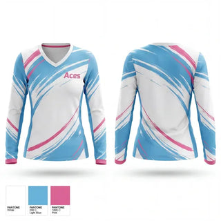 Womens Long Sleeve Vneck Shirt, Aces, Baseball, Teamtime, Team time, sublimation, custom sports apparel, team uniforms, spirit wear, spiritwear, sports uniforms, custom shirts, team store, custom team store, fundraiser sports, apparel fundraiser