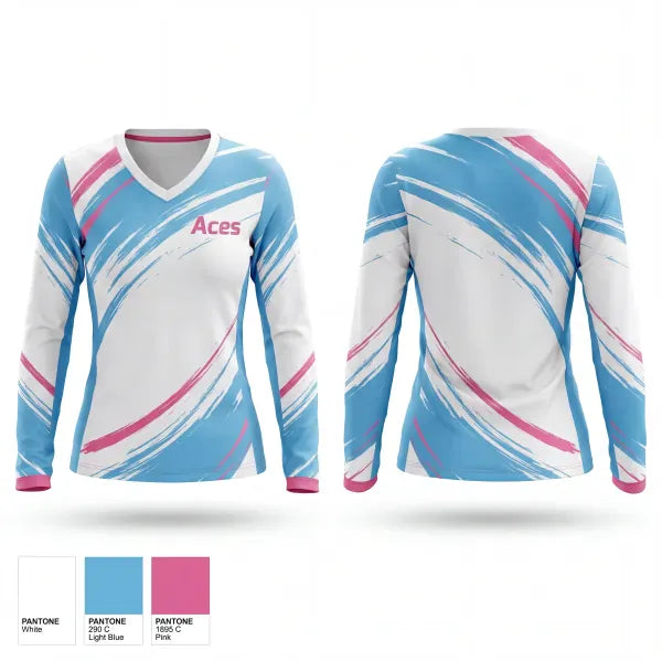 Womens Long Sleeve Vneck Shirt, Aces, Baseball, Teamtime, Team time, sublimation, custom sports apparel, team uniforms, spirit wear, spiritwear, sports uniforms, custom shirts, team store, custom team store, fundraiser sports, apparel fundraiser