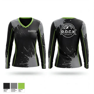 Womens Long Sleeve Vneck Shirt, R.O.C.K. Sports Raiders, , Teamtime, Team time, sublimation, custom sports apparel, team uniforms, spirit wear, spiritwear, sports uniforms, custom shirts, team store, custom team store, fundraiser sports, apparel fundraiser