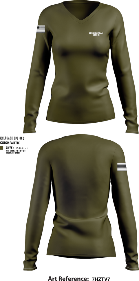 Womens Long Sleeve Vneck Shirt, USS BATAAN LHD 5, , Teamtime, Team time, sublimation, custom sports apparel, team uniforms, spirit wear, spiritwear, sports uniforms, custom shirts, team store, custom team store, fundraiser sports, apparel fundraiser