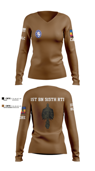 Womens Long Sleeve Vneck Shirt, 1st BN 515th RTI, Army, Teamtime, Team time, sublimation, custom sports apparel, team uniforms, spirit wear, spiritwear, sports uniforms, custom shirts, team store, custom team store, fundraiser sports, apparel fundraiser