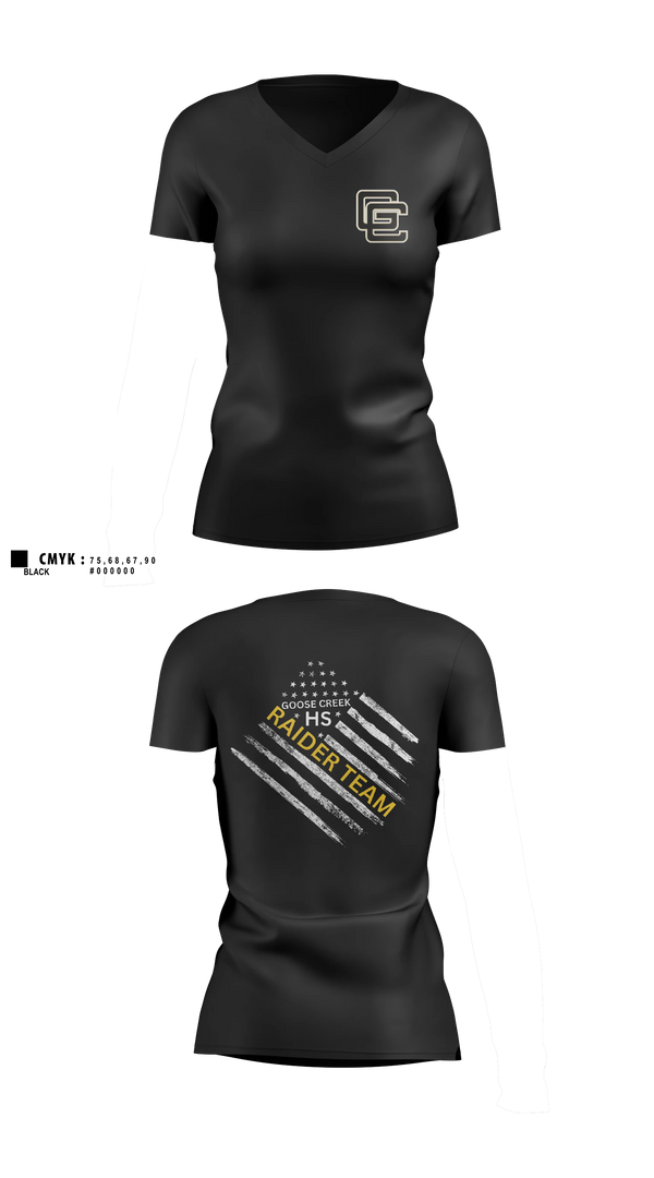 Womens Short Sleeve Vneck Shirt, Goose Creek high school JROTC, Bowling, Teamtime, Team time, sublimation, custom sports apparel, team uniforms, spirit wear, spiritwear, sports uniforms, custom shirts, team store, custom team store, fundraiser sports, apparel fundraiser