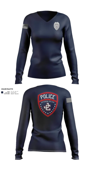 Womens Long Sleeve Vneck Shirt, Jefferson College Police Department, Police, Teamtime, Team time, sublimation, custom sports apparel, team uniforms, spirit wear, spiritwear, sports uniforms, custom shirts, team store, custom team store, fundraiser sports, apparel fundraiser