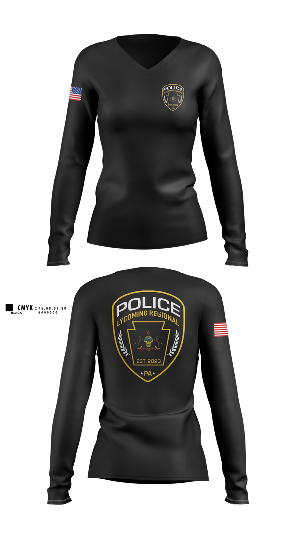 Womens Long Sleeve Vneck Shirt, Lycoming Regional Police Department, Police, Teamtime, Team time, sublimation, custom sports apparel, team uniforms, spirit wear, spiritwear, sports uniforms, custom shirts, team store, custom team store, fundraiser sports, apparel fundraiser