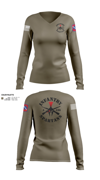 Women's Long Sleeve Vneck Shirt, Alpha Company 1-138th Infantry Regiment, , Teamtime, Team time, sublimation, custom sports apparel, team uniforms, spirit wear, spiritwear, sports uniforms, custom shirts, team store, custom team store, fundraiser sports, apparel fundraiser