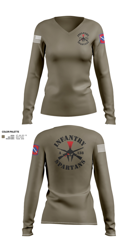 Women's Long Sleeve Vneck Shirt, Alpha Company 1-138th Infantry Regiment, , Teamtime, Team time, sublimation, custom sports apparel, team uniforms, spirit wear, spiritwear, sports uniforms, custom shirts, team store, custom team store, fundraiser sports, apparel fundraiser