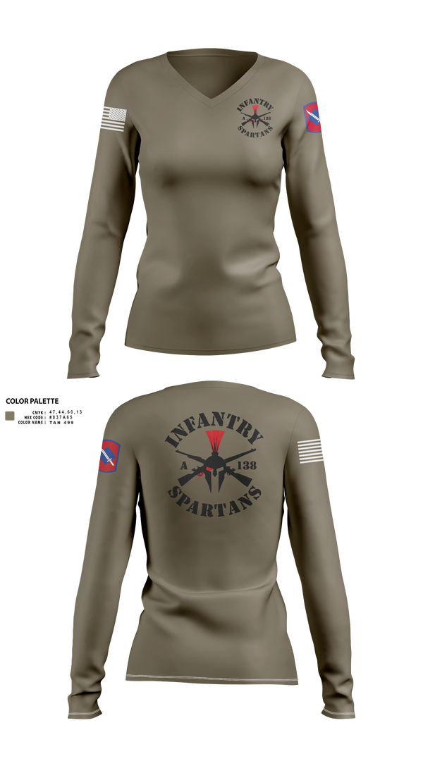 Women's Long Sleeve Vneck Shirt, Alpha Company 1-138th Infantry Regiment, , Teamtime, Team time, sublimation, custom sports apparel, team uniforms, spirit wear, spiritwear, sports uniforms, custom shirts, team store, custom team store, fundraiser sports, apparel fundraiser