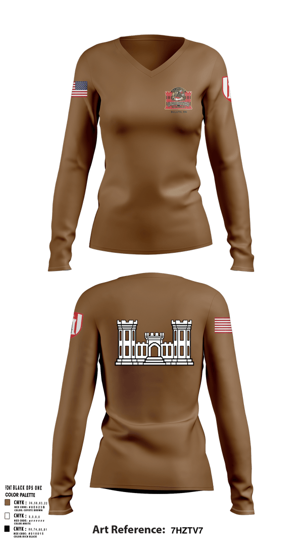 Women's Long Sleeve Vneck Shirt, 612 Engineer Detachment, , Teamtime, Team time, sublimation, custom sports apparel, team uniforms, spirit wear, spiritwear, sports uniforms, custom shirts, team store, custom team store, fundraiser sports, apparel fundraiser