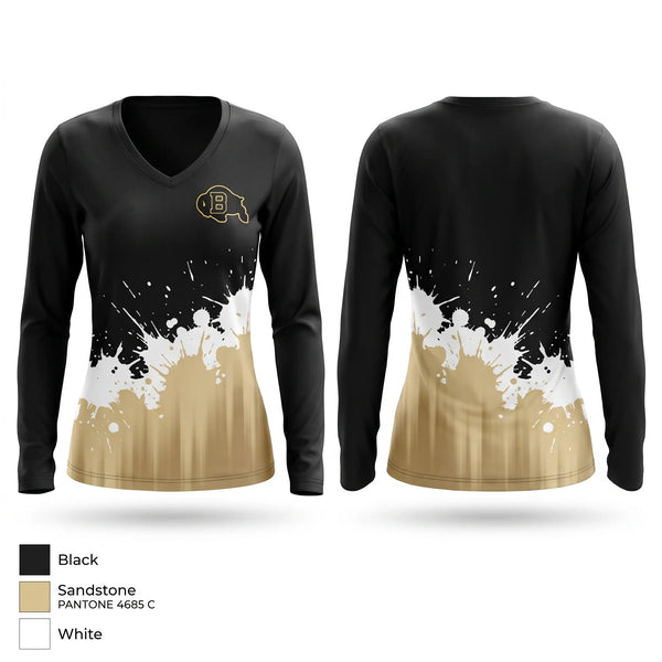 Womens Long Sleeve Vneck Shirt, Buffalo Bison, Men's Soccer, Teamtime, Team time, sublimation, custom sports apparel, team uniforms, spirit wear, spiritwear, sports uniforms, custom shirts, team store, custom team store, fundraiser sports, apparel fundraiser