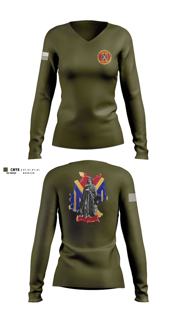 Womens Long Sleeve Vneck Shirt, 10th AAMDC, Army, Teamtime, Team time, sublimation, custom sports apparel, team uniforms, spirit wear, spiritwear, sports uniforms, custom shirts, team store, custom team store, fundraiser sports, apparel fundraiser
