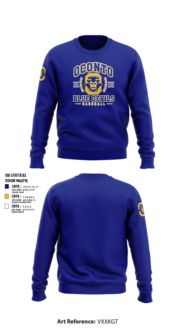 Crew Neck Sweatshirt, Oconto Baseball, Baseball, Teamtime, Team time, sublimation, custom sports apparel, team uniforms, spirit wear, spiritwear, sports uniforms, custom shirts, team store, custom team store, fundraiser sports, apparel fundraiser