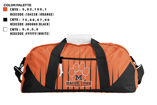 Duffle Bag, Macon Tiger Golf, Golf, Teamtime, Team time, sublimation, custom sports apparel, team uniforms, spirit wear, spiritwear, sports uniforms, custom shirts, team store, custom team store, fundraiser sports, apparel fundraiser