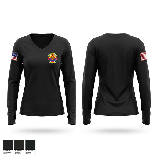 Womens Long Sleeve Vneck Shirt, Timberline Fire LLC, Fire Department, Teamtime, Team time, sublimation, custom sports apparel, team uniforms, spirit wear, spiritwear, sports uniforms, custom shirts, team store, custom team store, fundraiser sports, apparel fundraiser