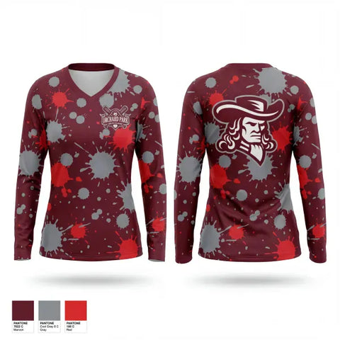 Womens Long Sleeve Vneck Shirt, Orchard Park Quakers, Baseball, Teamtime, Team time, sublimation, custom sports apparel, team uniforms, spirit wear, spiritwear, sports uniforms, custom shirts, team store, custom team store, fundraiser sports, apparel fundraiser