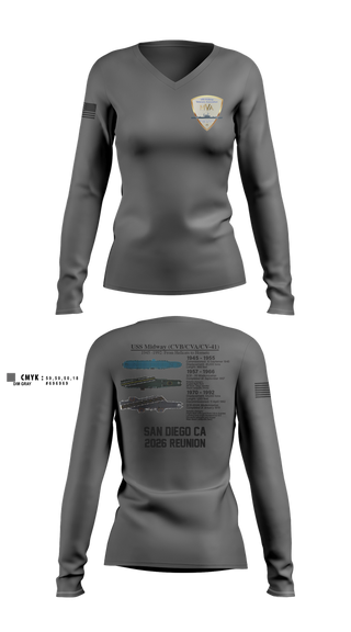 Womens Long Sleeve Vneck Shirt, Midway Veterans' Association, , Teamtime, Team time, sublimation, custom sports apparel, team uniforms, spirit wear, spiritwear, sports uniforms, custom shirts, team store, custom team store, fundraiser sports, apparel fundraiser
