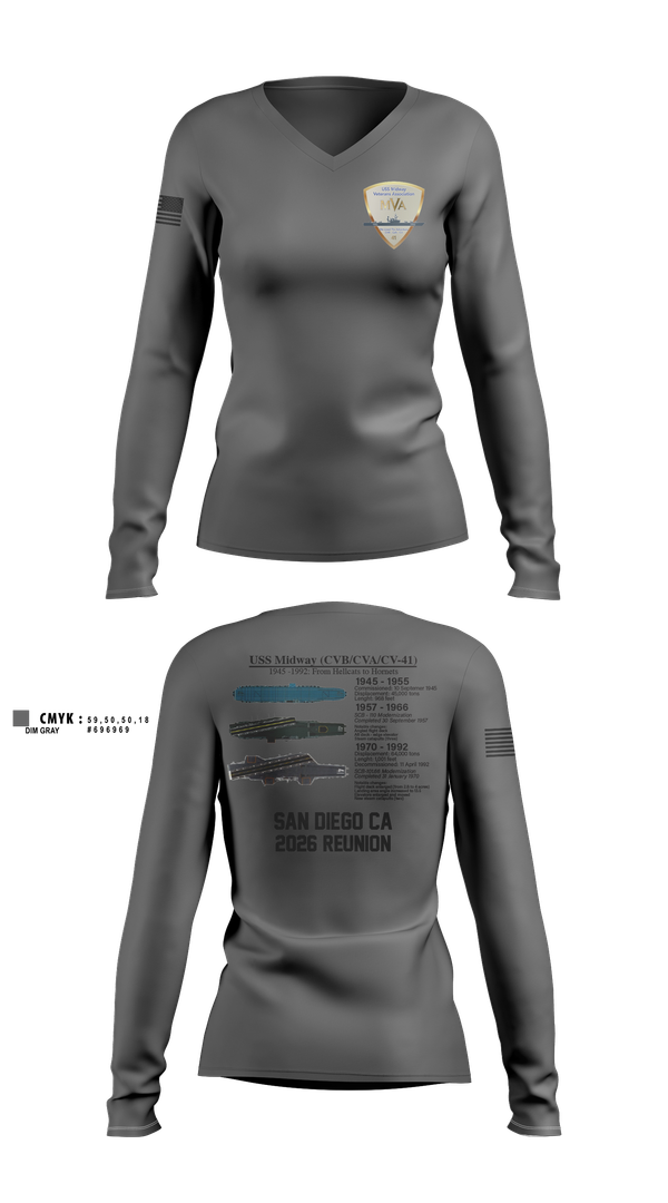 Womens Long Sleeve Vneck Shirt, Midway Veterans' Association, , Teamtime, Team time, sublimation, custom sports apparel, team uniforms, spirit wear, spiritwear, sports uniforms, custom shirts, team store, custom team store, fundraiser sports, apparel fundraiser