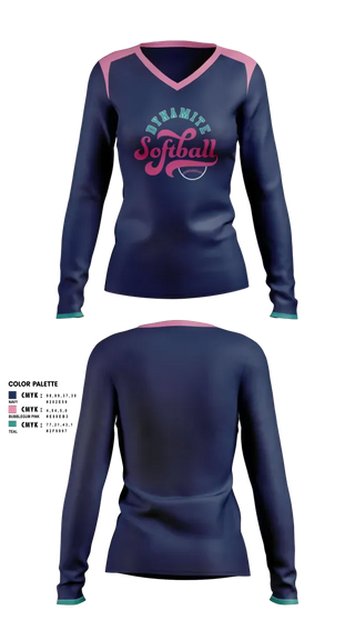 Womens Long Sleeve Vneck Shirt, Dynamite, Softball, Teamtime, Team time, sublimation, custom sports apparel, team uniforms, spirit wear, spiritwear, sports uniforms, custom shirts, team store, custom team store, fundraiser sports, apparel fundraiser