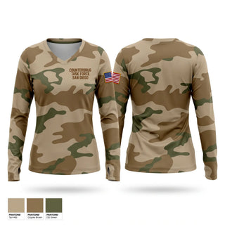 Womens Long Sleeve Vneck Shirt, Counterdrug Task Force - San Diego, Army, Teamtime, Team time, sublimation, custom sports apparel, team uniforms, spirit wear, spiritwear, sports uniforms, custom shirts, team store, custom team store, fundraiser sports, apparel fundraiser