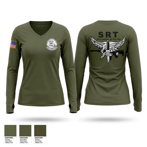 Womens Long Sleeve Vneck Shirt, Louisiana Probation & Parole SRT, Police, Teamtime, Team time, sublimation, custom sports apparel, team uniforms, spirit wear, spiritwear, sports uniforms, custom shirts, team store, custom team store, fundraiser sports, apparel fundraiser