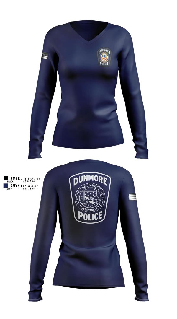 Womens Long Sleeve Vneck Shirt, Dunmore Police Department, Police, Teamtime, Team time, sublimation, custom sports apparel, team uniforms, spirit wear, spiritwear, sports uniforms, custom shirts, team store, custom team store, fundraiser sports, apparel fundraiser