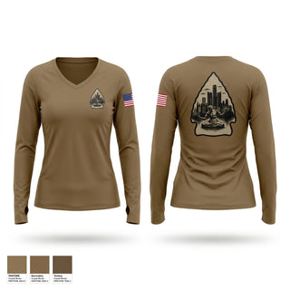 Womens Long Sleeve Vneck Shirt, Detroit Recruiting Station, Army, Teamtime, Team time, sublimation, custom sports apparel, team uniforms, spirit wear, spiritwear, sports uniforms, custom shirts, team store, custom team store, fundraiser sports, apparel fundraiser