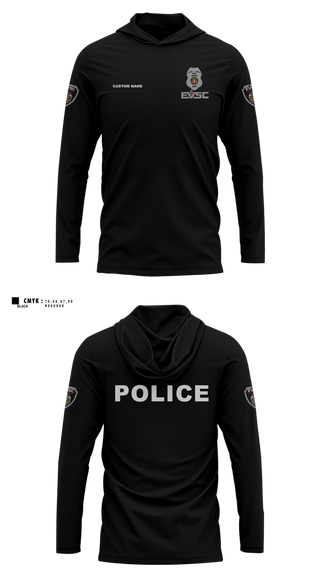 Long Sleeve Performance Shirt with hood, team name, Police, Teamtime, Team time, sublimation, custom sports apparel, team uniforms, spirit wear, spiritwear, sports uniforms, custom shirts, team store, custom team store, fundraiser sports, apparel fundraiser