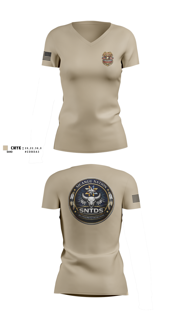 Sicangu Nation Tribal Defense Solutions Emergency Medical Response Unit (SNTDS‑EMRU) 83471508 Women's Short Sleeve V-neck Shirt - 3