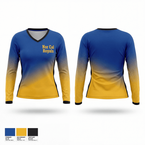 Womens Long Sleeve Vneck Shirt, Nor Cal Royals, Cheer, Teamtime, Team time, sublimation, custom sports apparel, team uniforms, spirit wear, spiritwear, sports uniforms, custom shirts, team store, custom team store, fundraiser sports, apparel fundraiser
