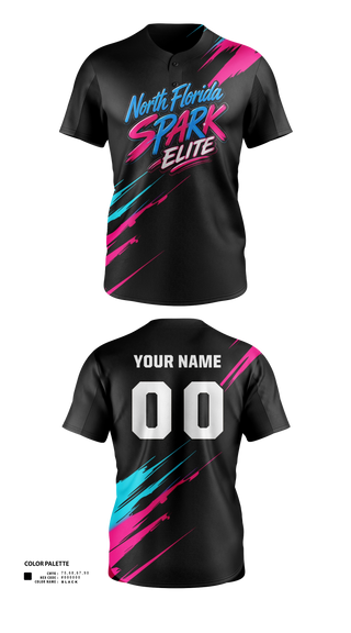 Two Button Softball Jersey, North Florida Spark, Softball, Teamtime, Team time, sublimation, custom sports apparel, team uniforms, spirit wear, spiritwear, sports uniforms, custom shirts, team store, custom team store, fundraiser sports, apparel fundraiser
