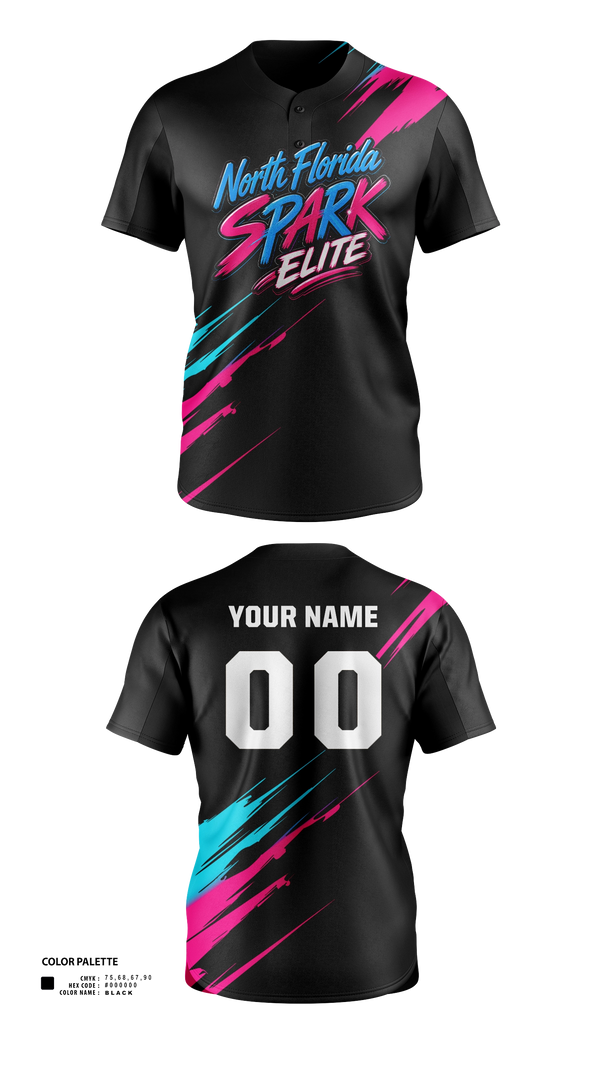 Two Button Softball Jersey, North Florida Spark, Softball, Teamtime, Team time, sublimation, custom sports apparel, team uniforms, spirit wear, spiritwear, sports uniforms, custom shirts, team store, custom team store, fundraiser sports, apparel fundraiser
